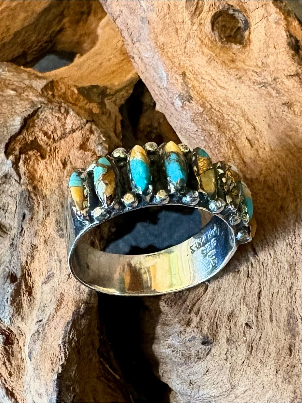 Santa Fe Style Spiny Turquoise in Sterling Silver, 1.00 ctw Size 9